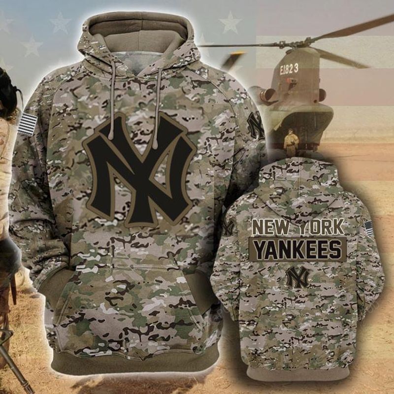 New York Yankees Camouflage Veteran 3d Cotton T-shirt Hoodie