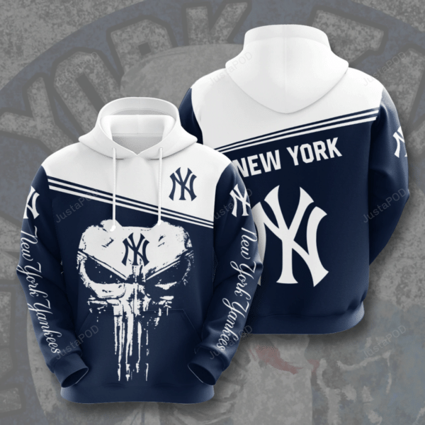 New York Yankees Punisher Skull Men And Women 3d Hoodie Shirt New York Yankees Baseball 3d Shirt