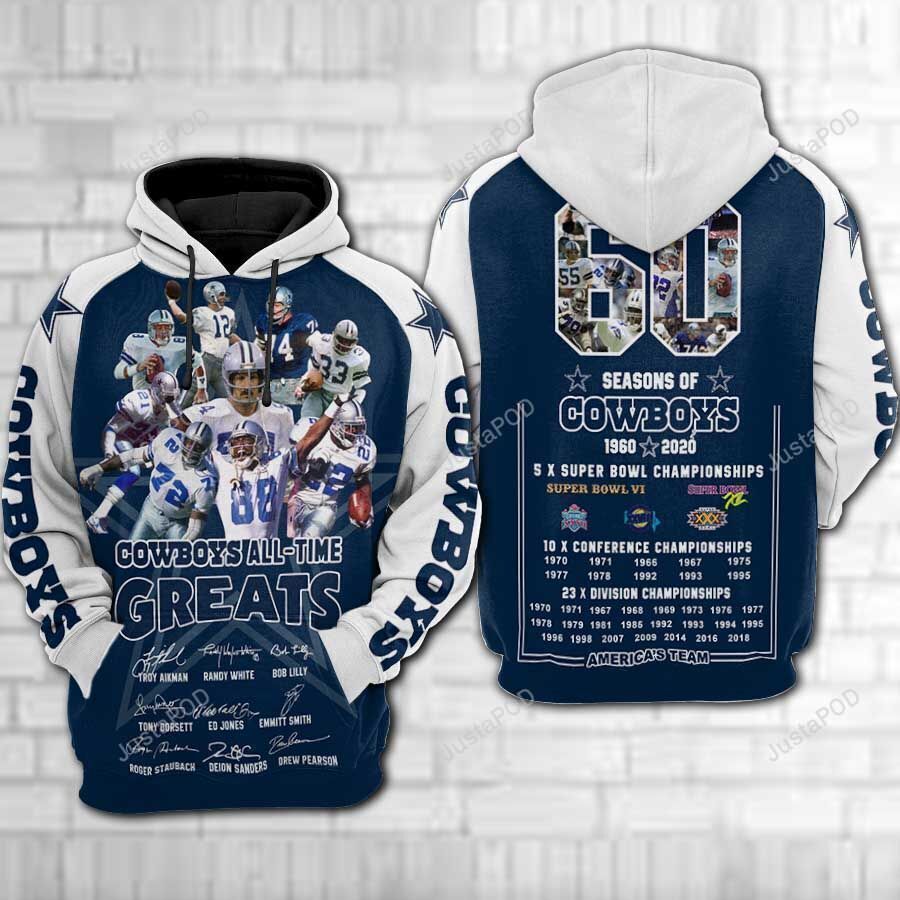 Nfl Dallas Cowboys All Time Greats For Unisex 3d All Over Print Hoodie Zip-up Hoodie