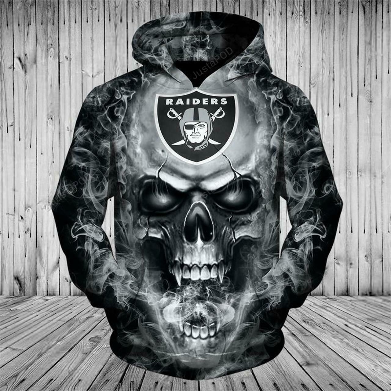 Nfl Hoodies 3d Skull Oakland Raiders Hoodie Sweatshirt Zip Up Pullover