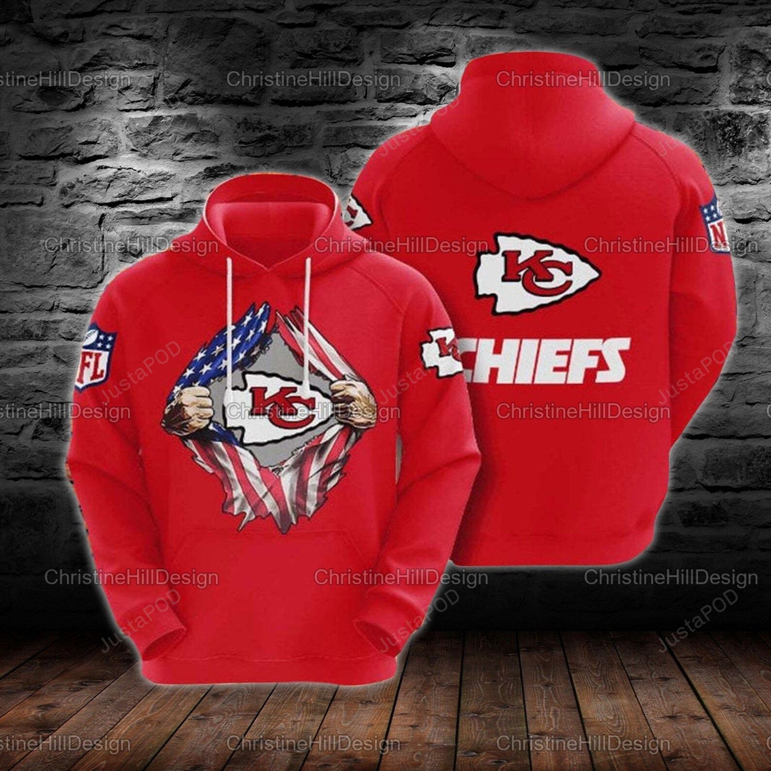 Nfl Kansas City Chiefs Logo 3d All Over Print Hoodie Zip- Up Hoodie