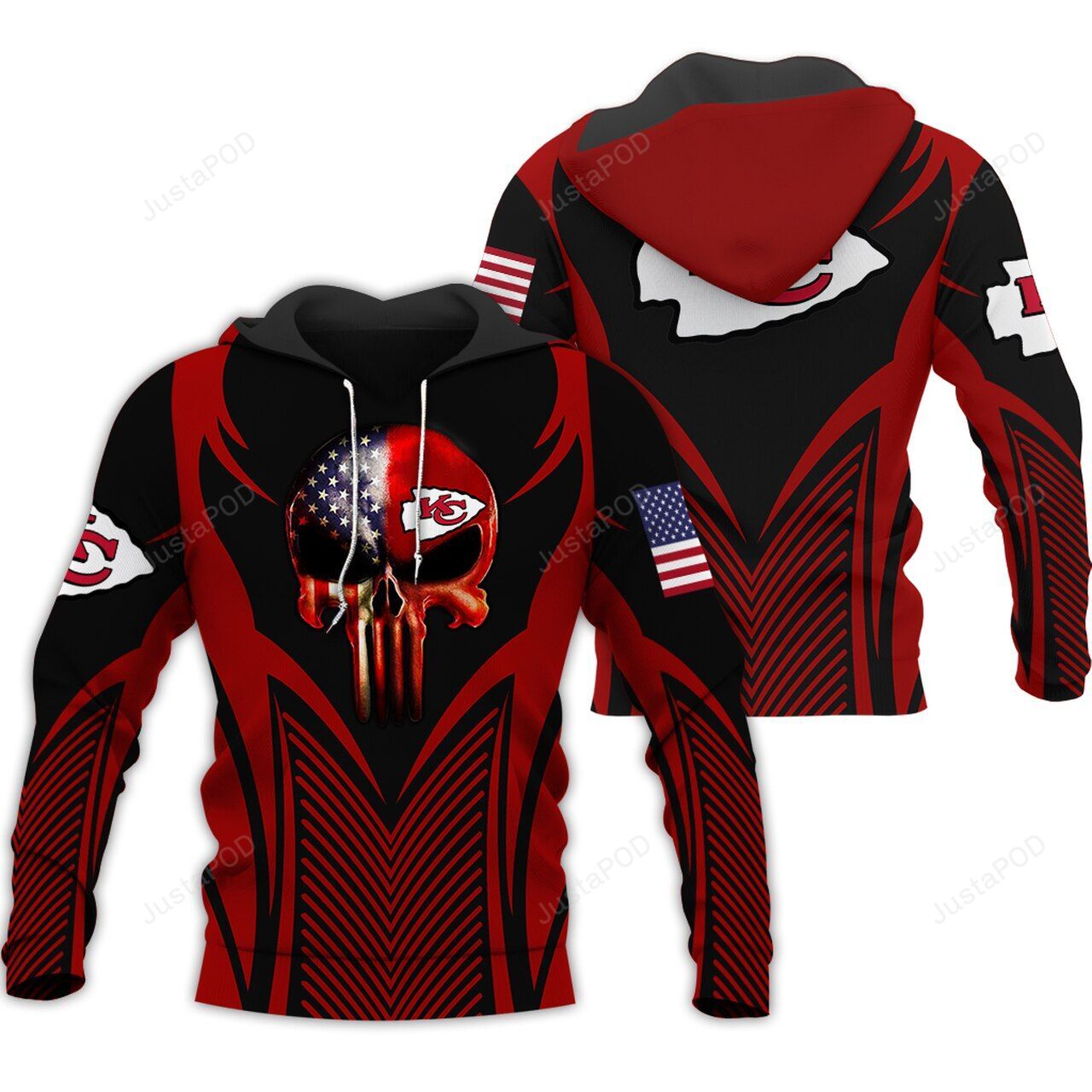 Nfl Kansas City Chiefs Patriotic Punisher Skull Men And Women 3d Hoodie Zip Hoodie Kansas City Chiefs 3d Shirt