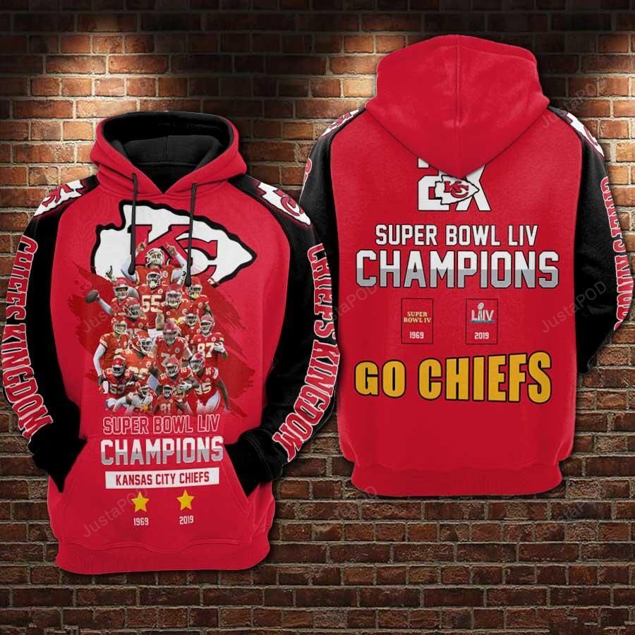 Nfl Kansas City Chiefs Super Bowl Champions 54 3d Full Printing Pullover Hoodie Full Sizes