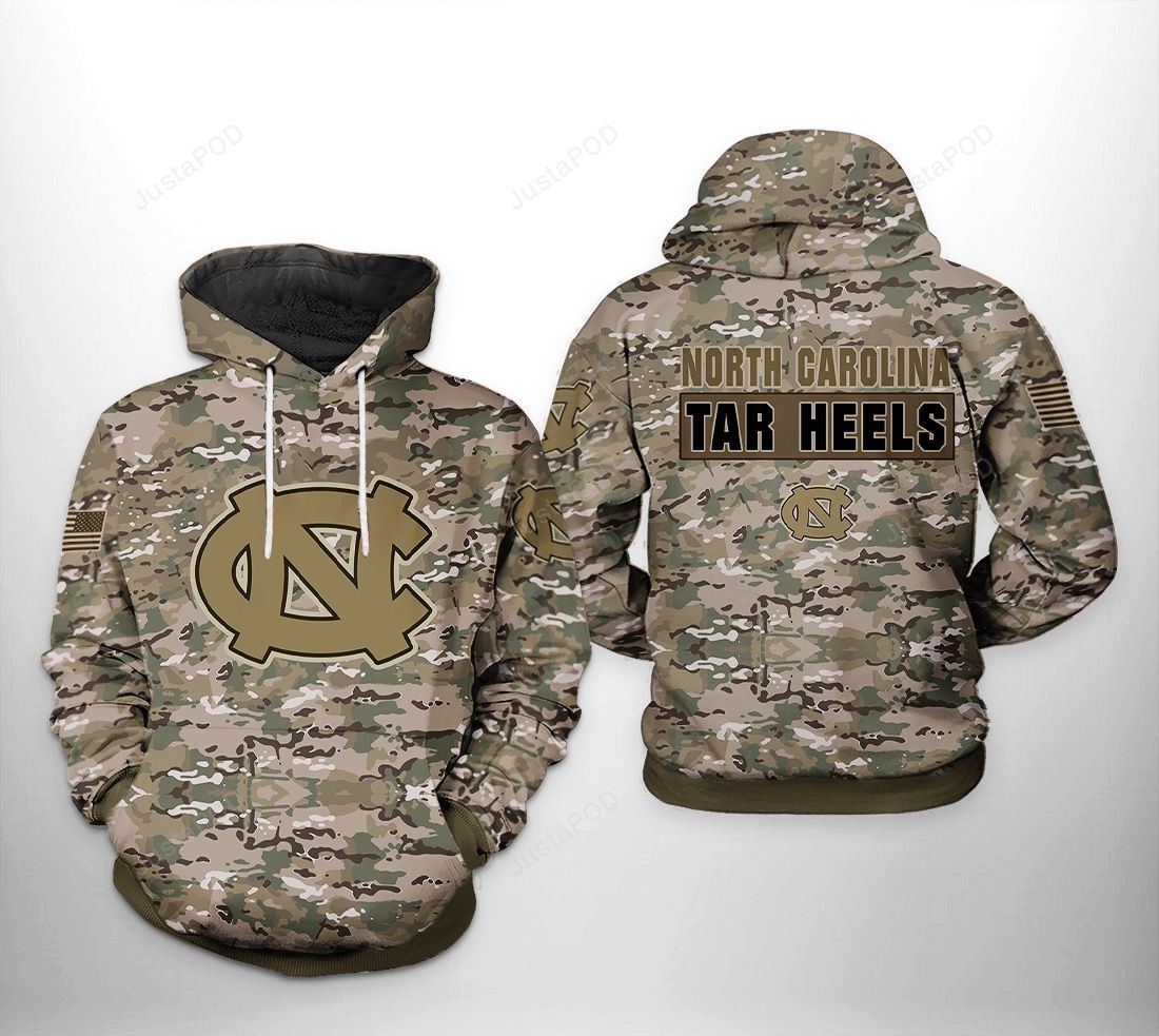 North Carolina Tar Heels Ncaa Camo Veteran 3d All Over Print Hoodie Zip-up Hoodie