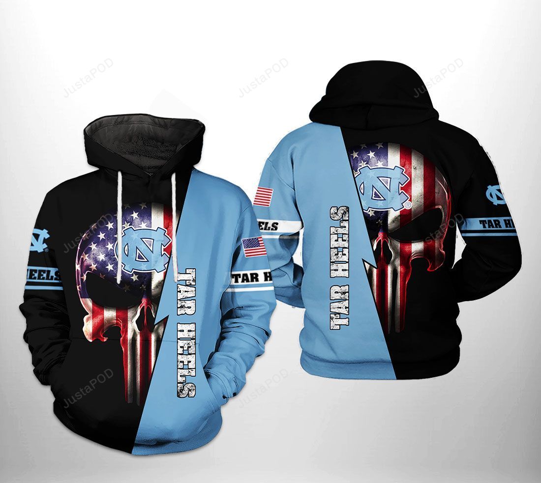 North Carolina Tar Heels Ncaa Us Flag Skull 3d All Over Print Hoodie Zip-up Hoodie