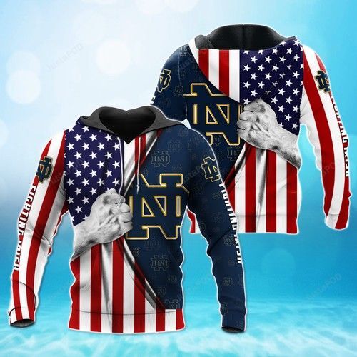 Notre Dame Fighting Irish American Flag Pullover Hoodie Sweatshirt