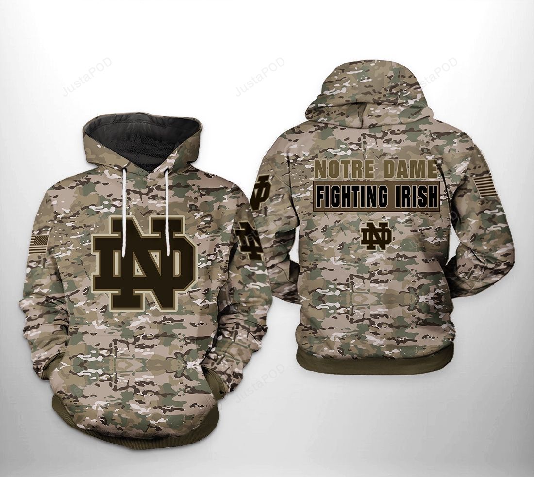 Notre Dame Fighting Irish Ncaa Camo Veteran 3d All Over Print Hoodie Zip-up Hoodie