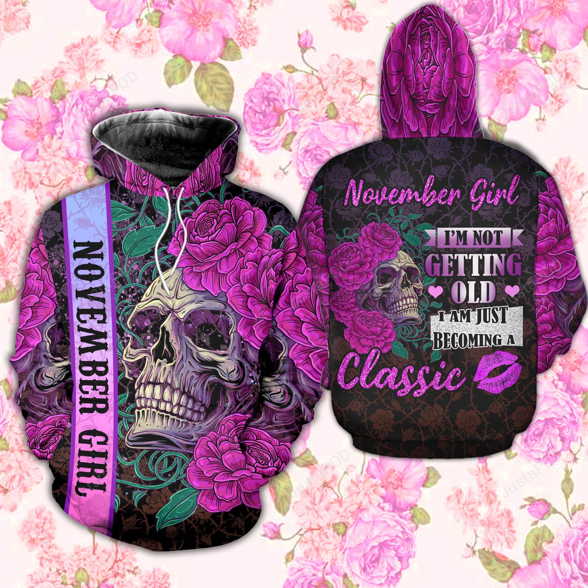 November Girl Skull Rose Hoodie