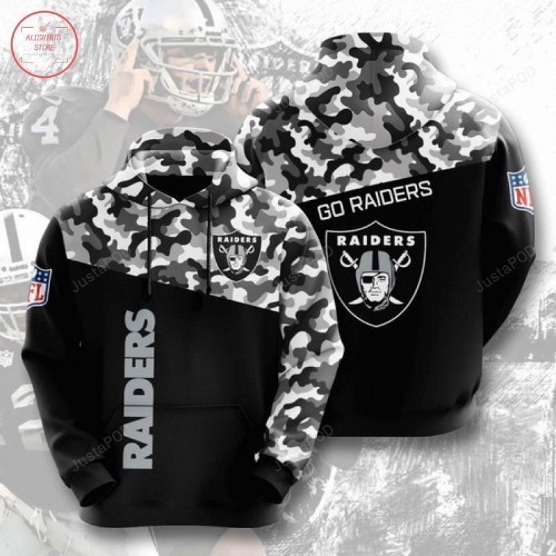 Oakland Raiders Go Raiders Black White Camo 3d All Over Print Hoodie Zip-up Hoodie