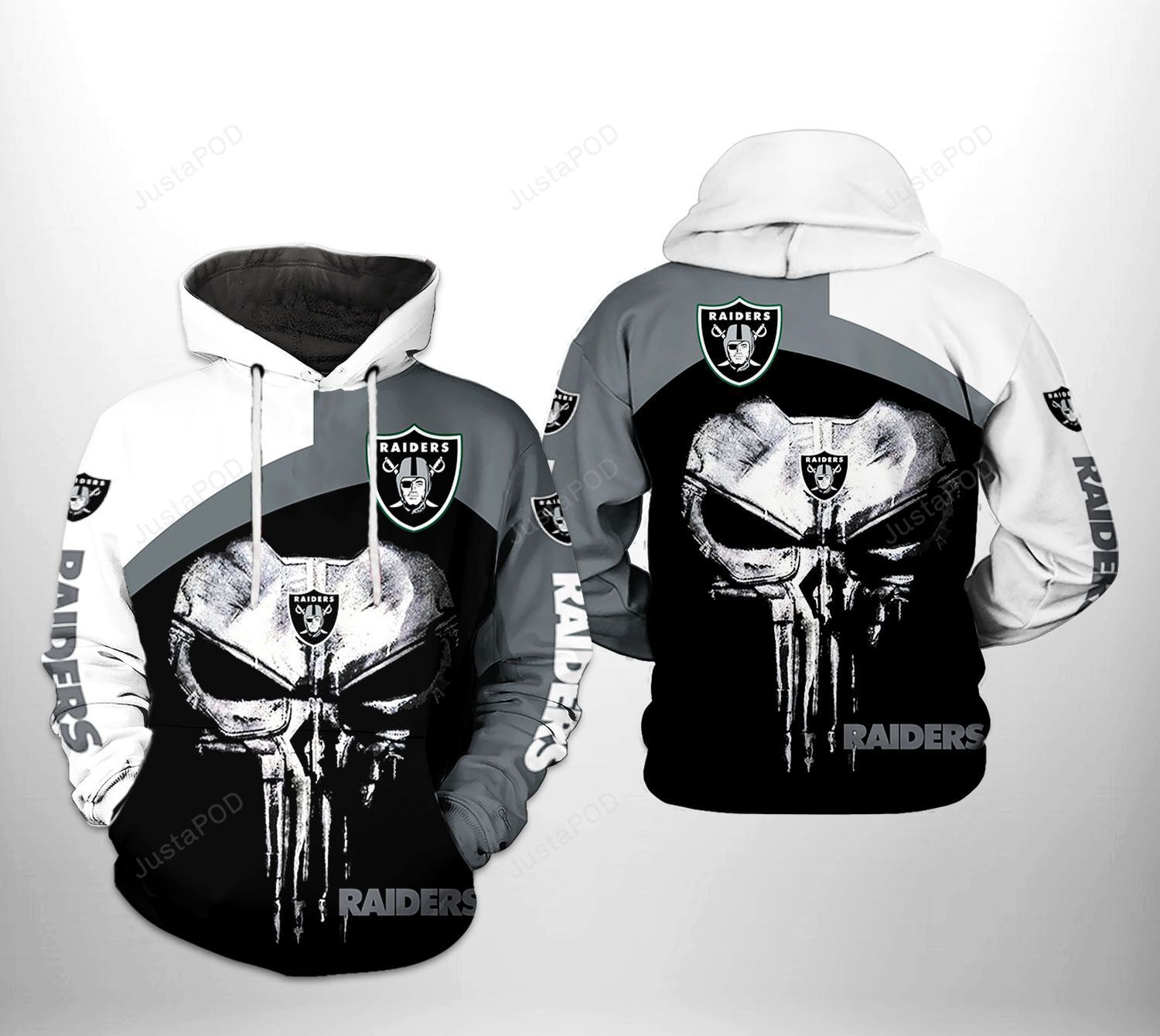 Oakland Raiders Nfl Skull Punisher Team 3d All Over Print Hoodie Zip-up Hoodie