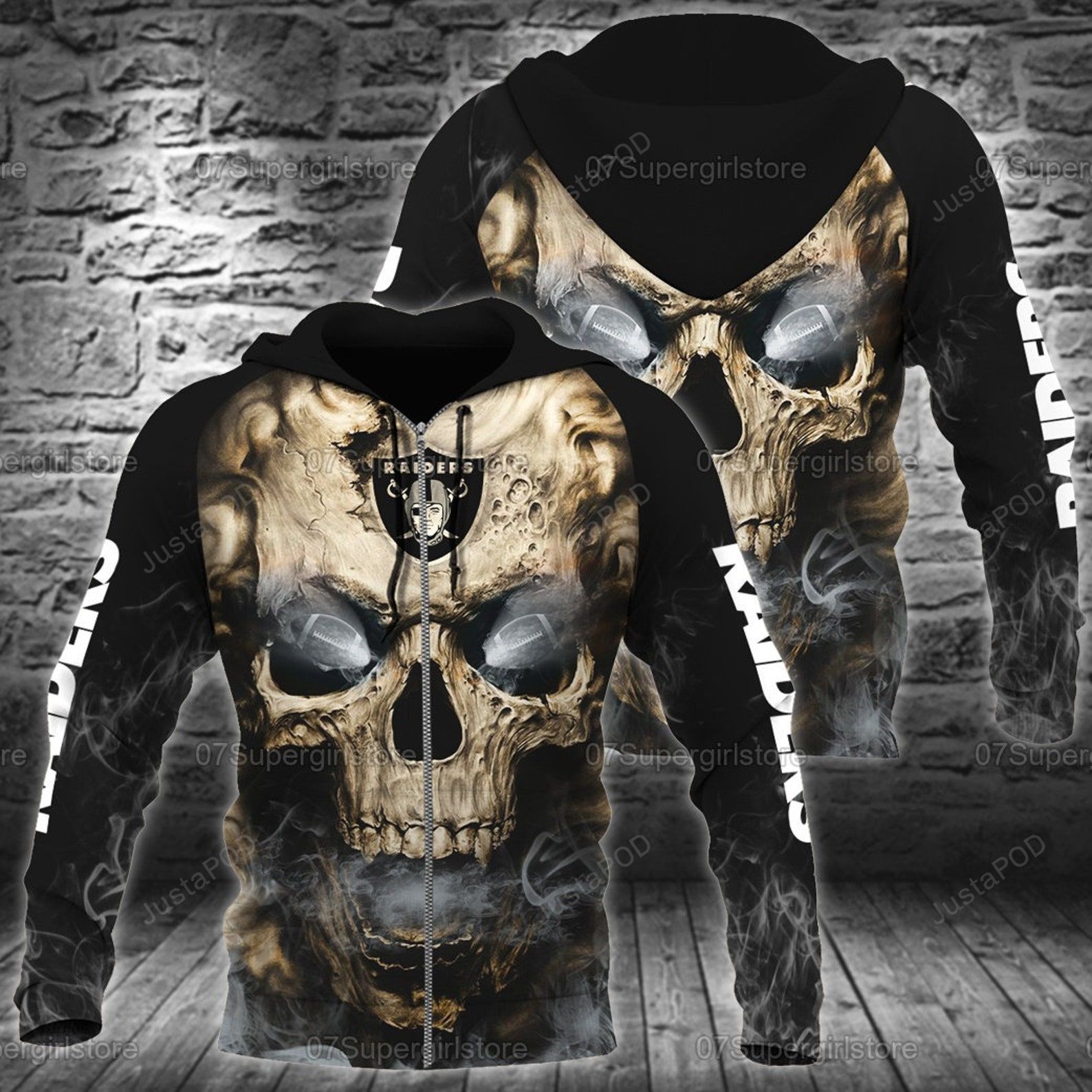 Oakland Raiders Skull 3d All Over Print Hoodie Zip-up Hoodie-trungten-6psan