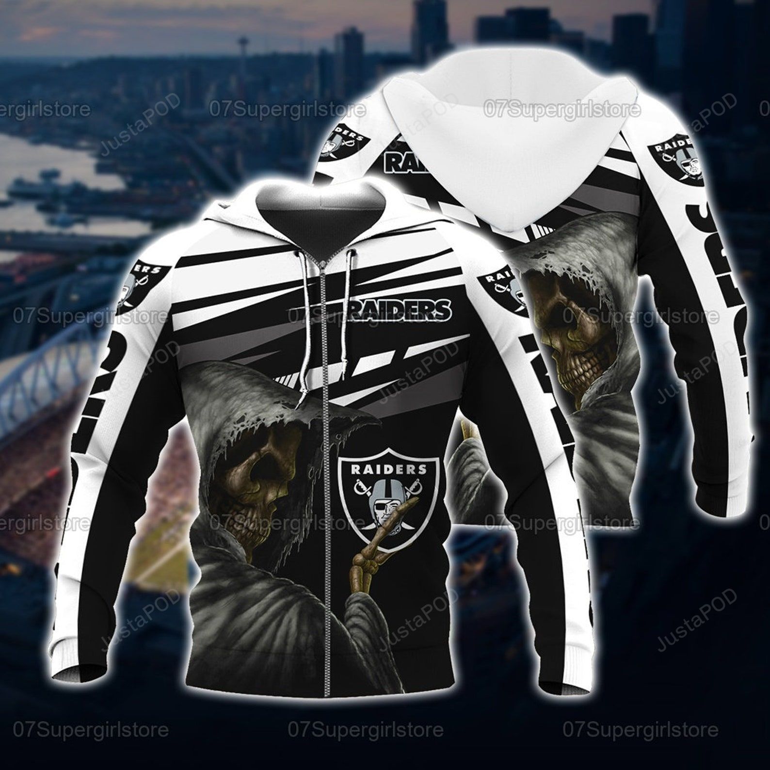 Oakland Raiders Skull 3d All Over Print Hoodie Zip-up Hoodie-trungten-afdjj