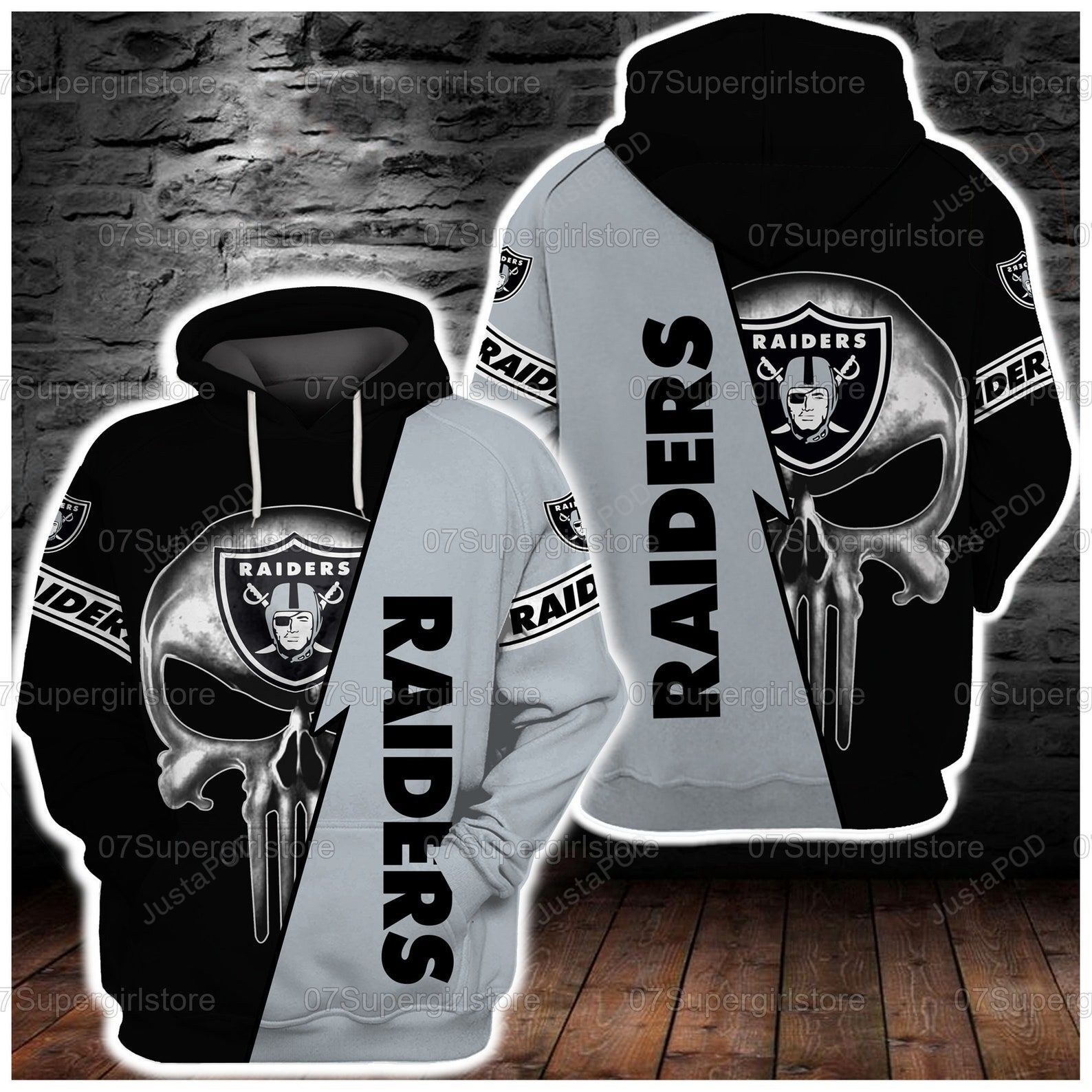 Oakland Raiders Skull 3d All Over Print Hoodie Zip-up Hoodie-trungten-bye04