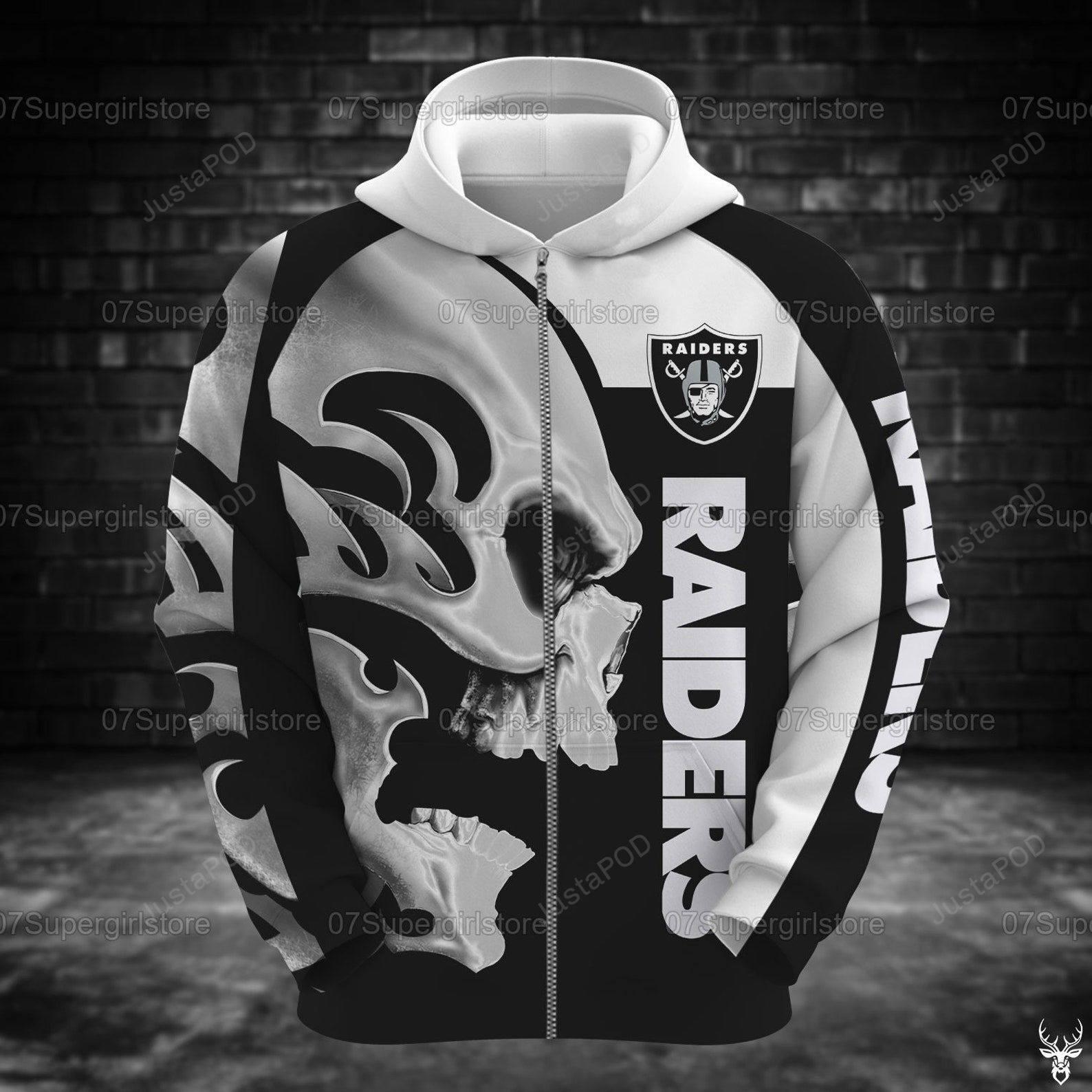 Oakland Raiders Skull 3d All Over Print Hoodie Zip-up Hoodie-trungten-f6dry