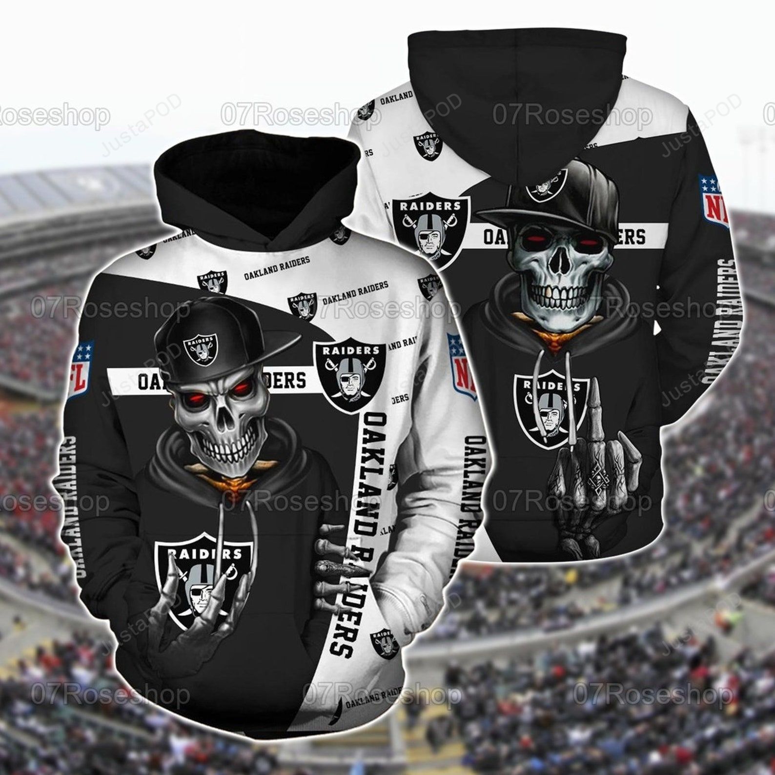 Oakland Raiders Skull 3d All Over Print Hoodie Zip-up Hoodie-trungten-iuein