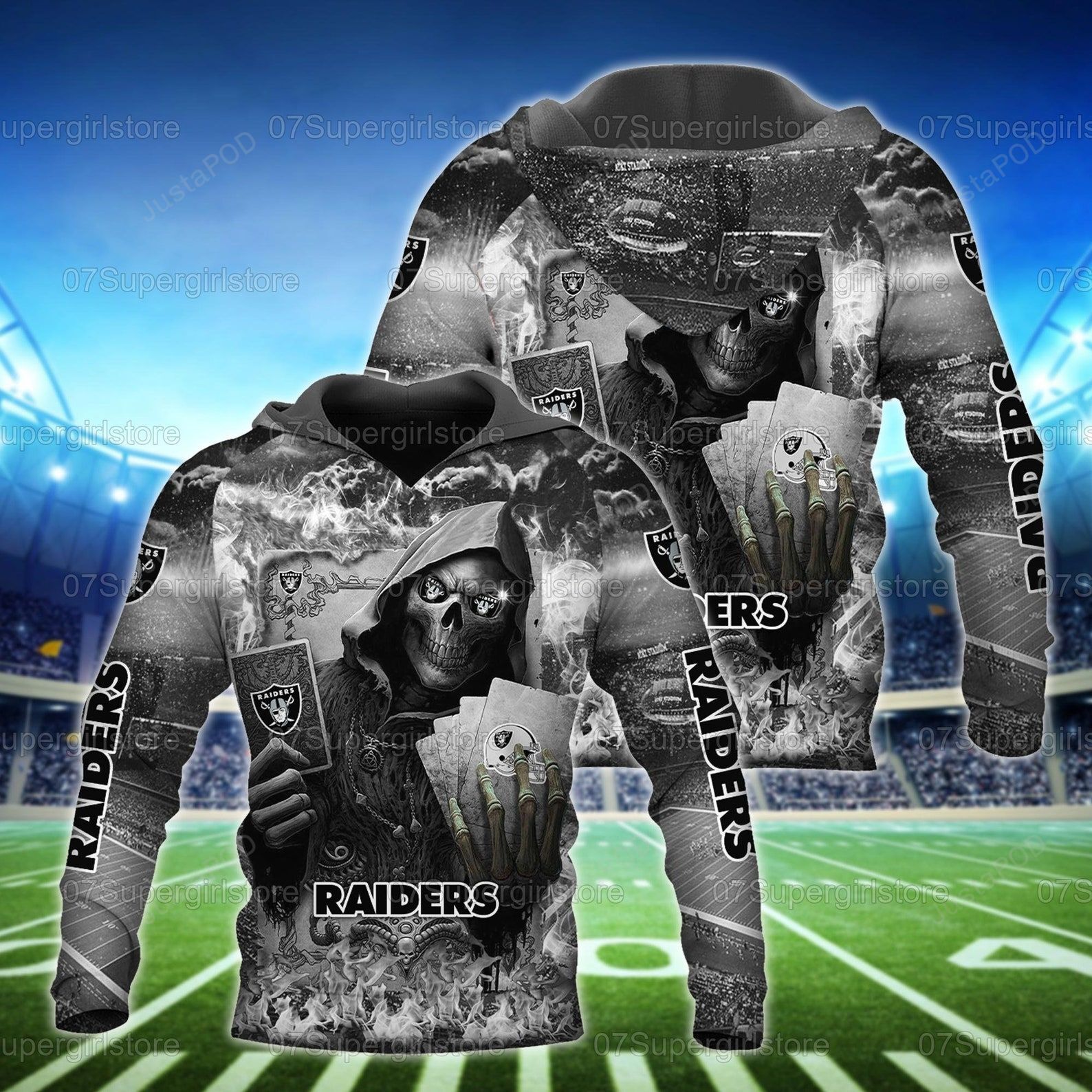 Oakland Raiders Skull 3d All Over Print Hoodie Zip-up Hoodie-trungten-uzzvj