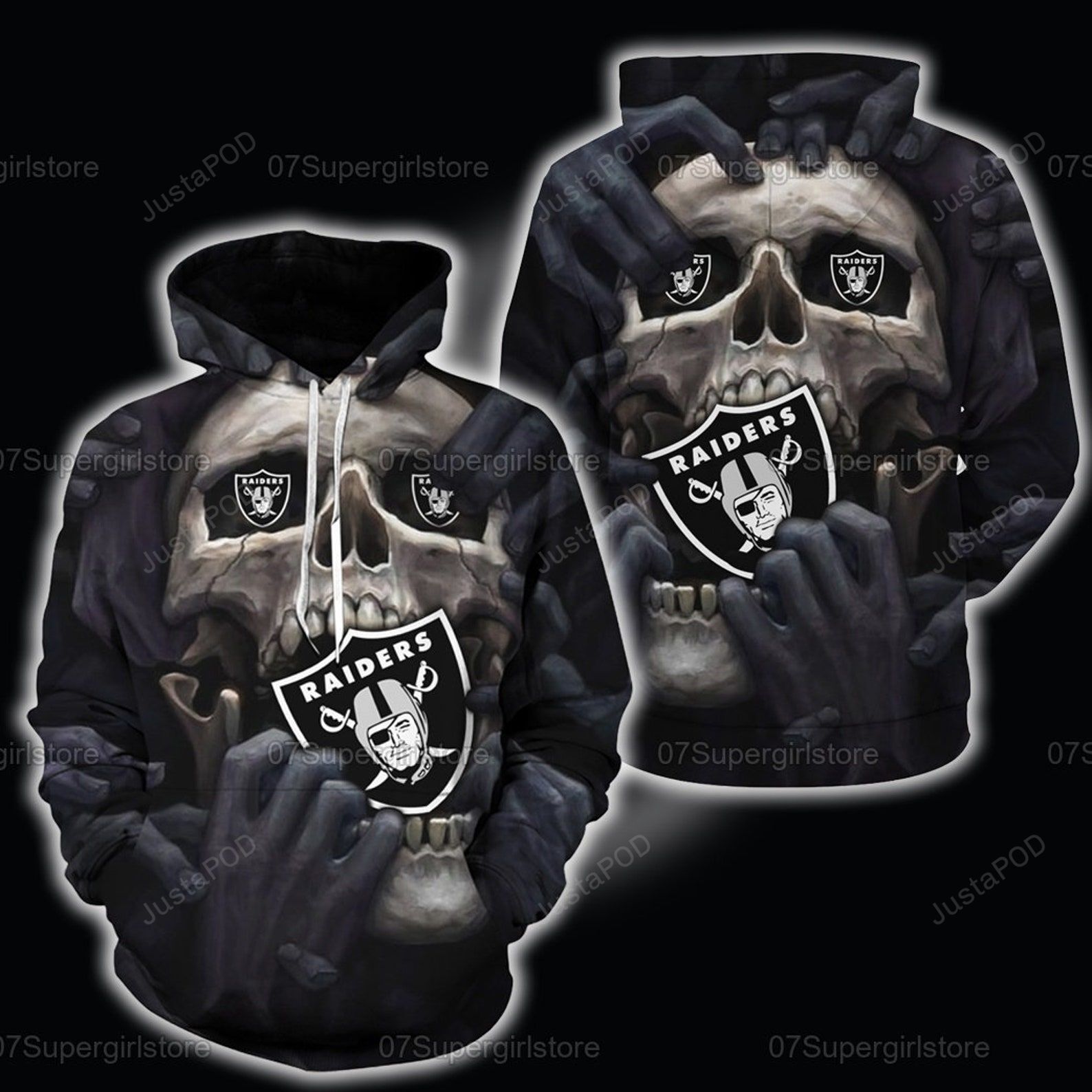 Oakland Raiders Skull 3d All Over Print Hoodie Zip-up Hoodie-trungten-x7xqf