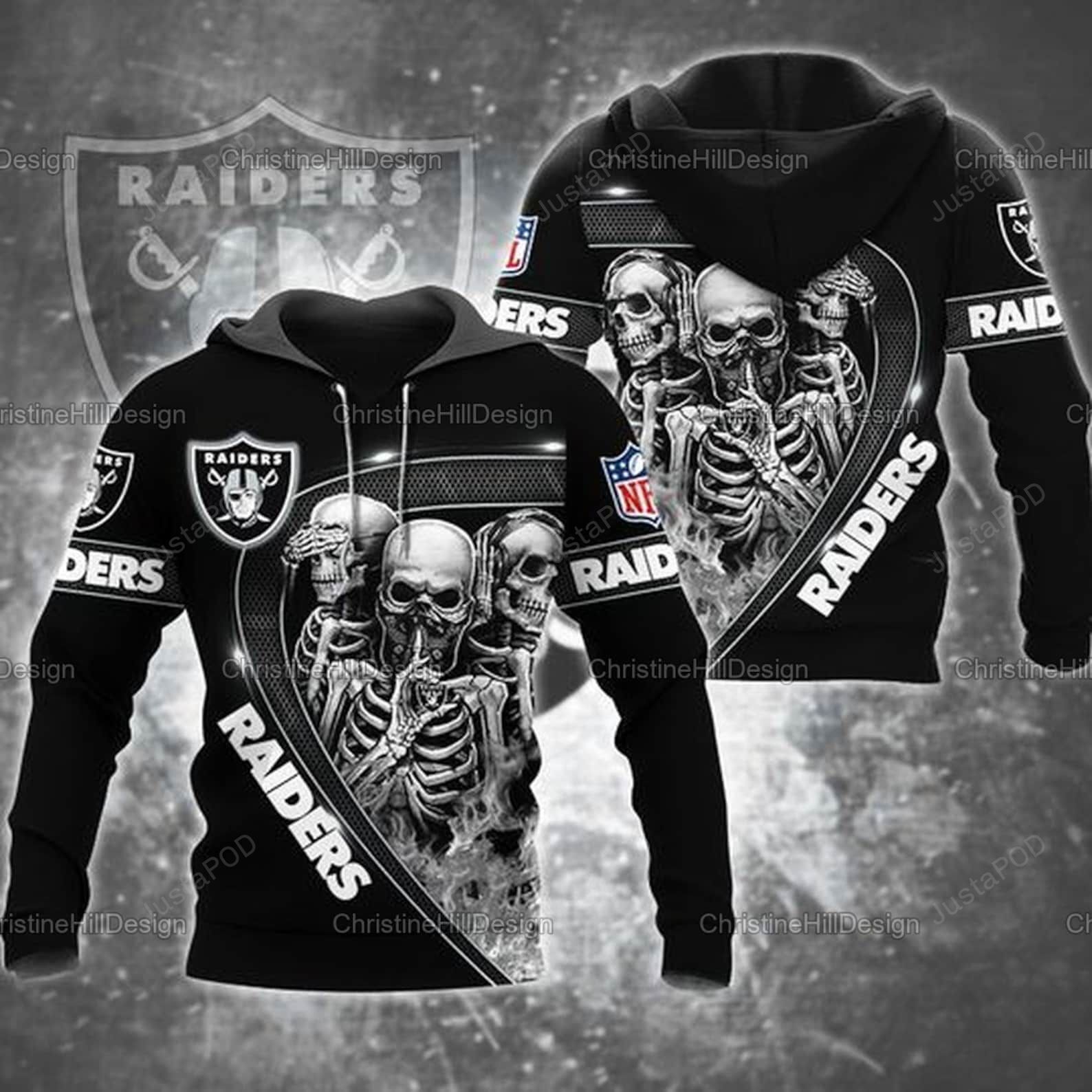 Oakland Raiders Skull Hoodie Nfl Raiders 3d All Over Print Hoodie Zip- Up Hoodie