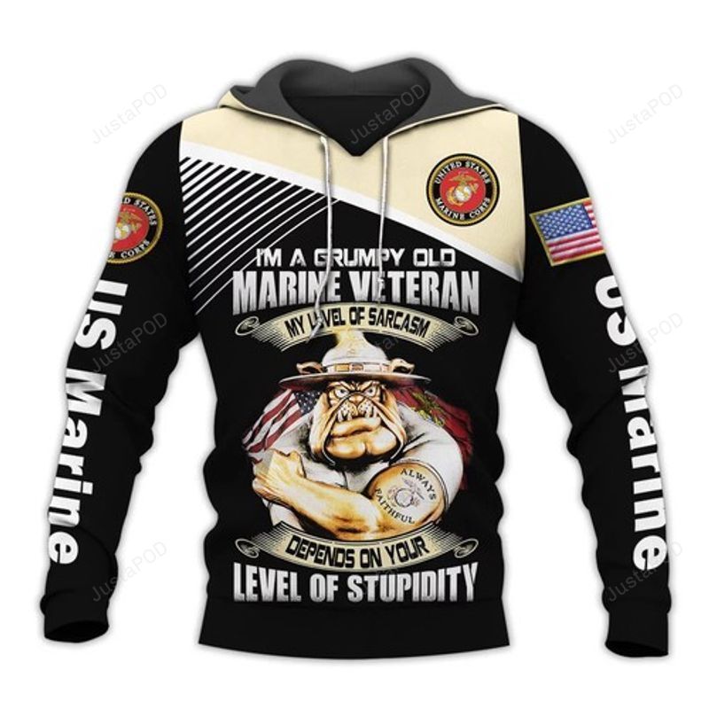 Official Marine Veteranss Grumpy Marines Drill Dog Mascot For Men And Women 3d All Over Print Hoodie Zip-up Hoodie