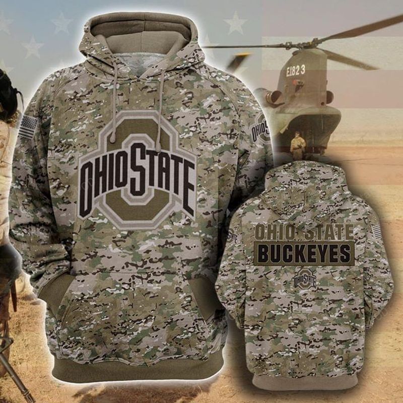 Ohio State Buckeyes Camouflage Veteran 3d All Over Print Hoodie Zip-up Hoodie