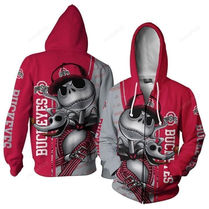 Ohio State Buckeyes Jack Skellington Halloween 3d All Over Print Hoodie Zip-up Hoodie