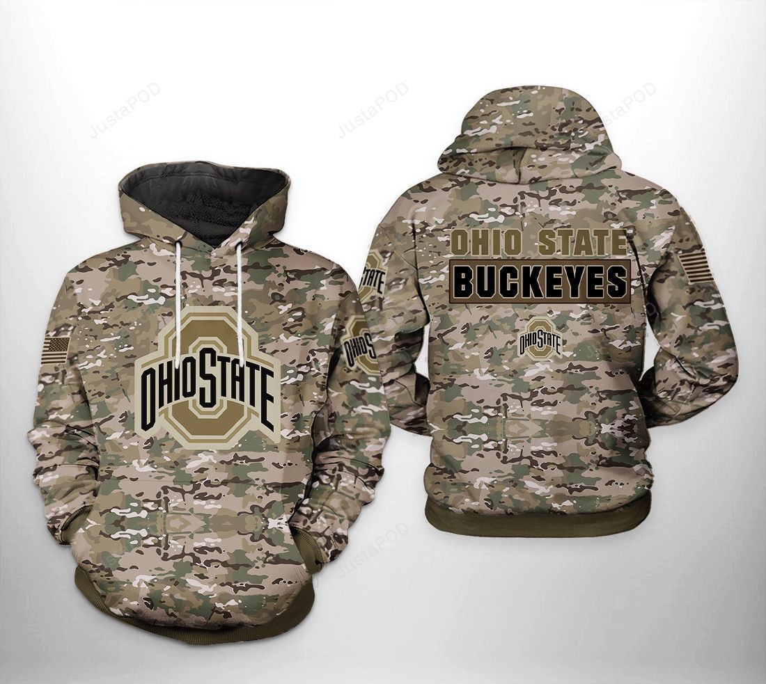 Ohio State Buckeyes Ncaa Camo Veteran 3d All Over Print Hoodie Zip-up Hoodie