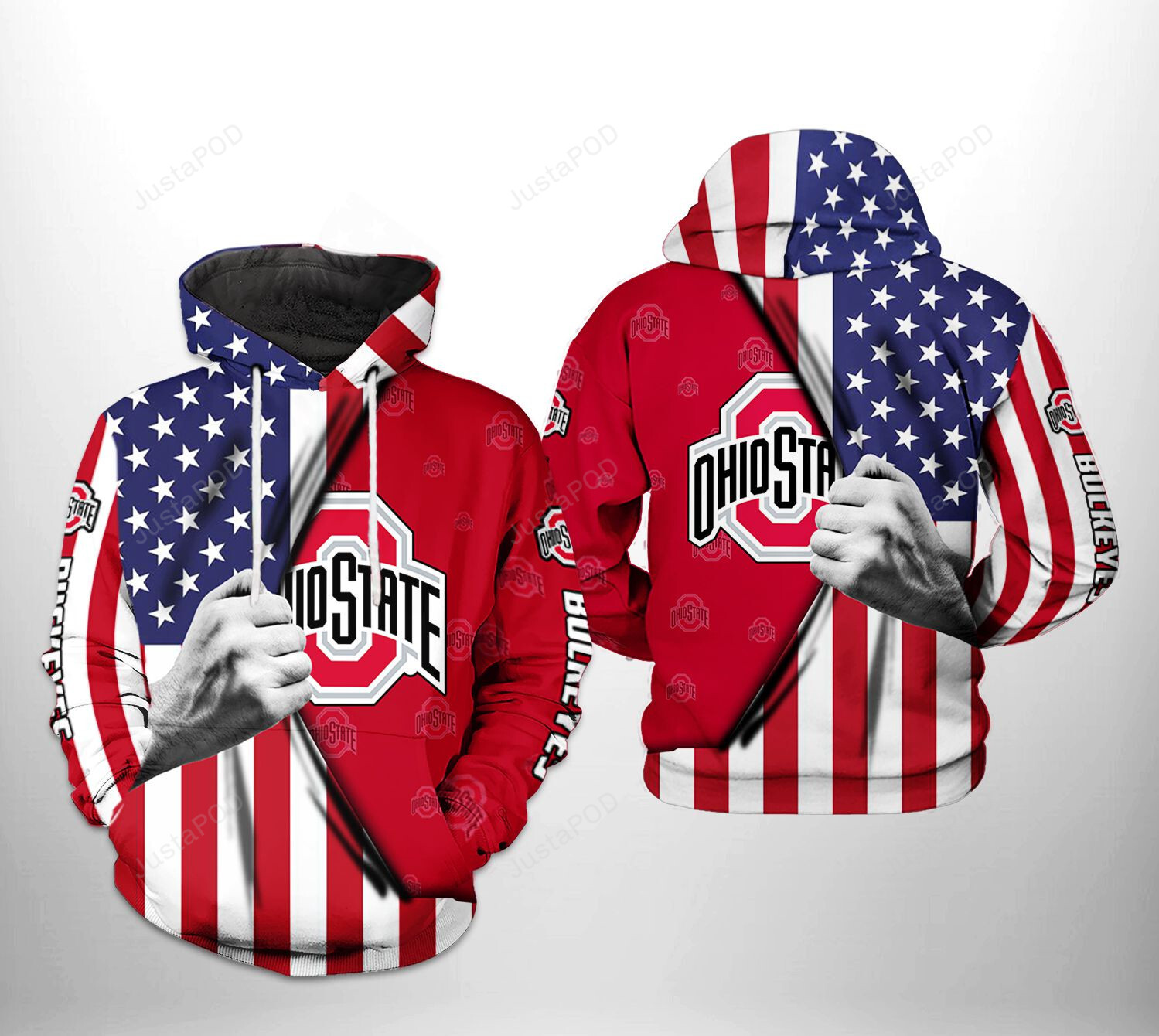 Ohio State Buckeyes Ncaa Us Flag 3d All Over Print Hoodie Zip-up Hoodie-trungten-5aiqi