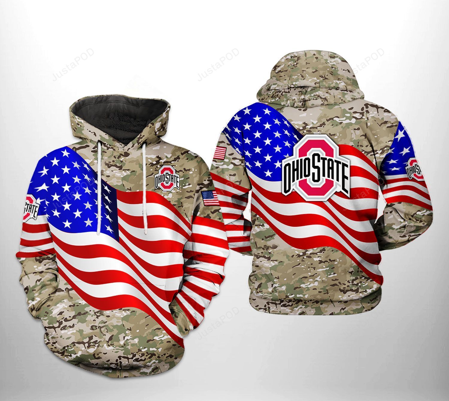 Ohio State Buckeyes Ncaa Us Flag Camo Veteran 3d All Over Print Hoodie Zip-up Hoodie