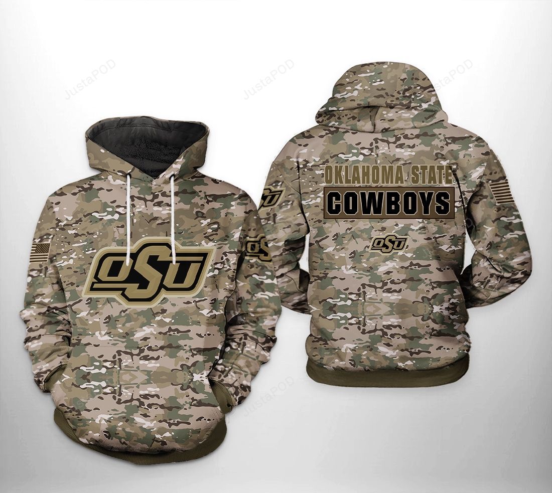 Oklahoma State Cowboys Ncaa Camo Veteran 3d All Over Print Hoodie Zip-up Hoodie