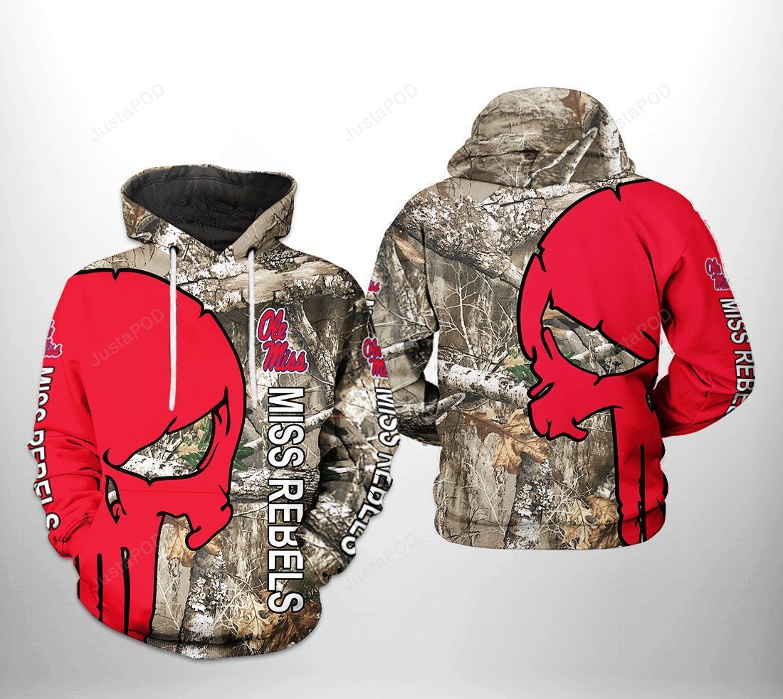 Ole Miss Rebels Ncaa Camo Veteran Hunting 3d All Over Print Hoodie Zip-up Hoodie