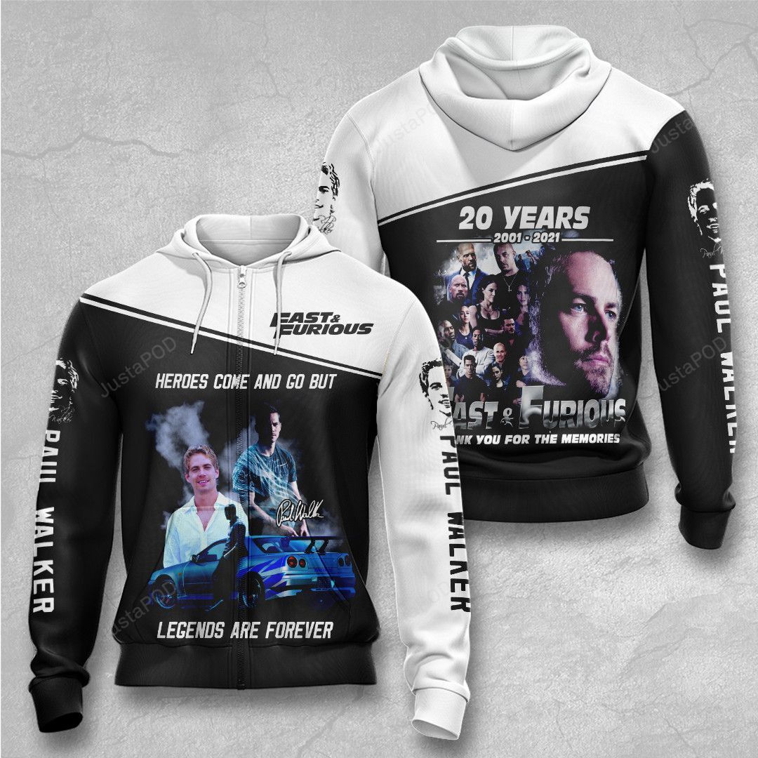 Paul Walker Heroes Come And Go Legends Are Forever 3d All Over Print Hoodie Zip-up Hoodie