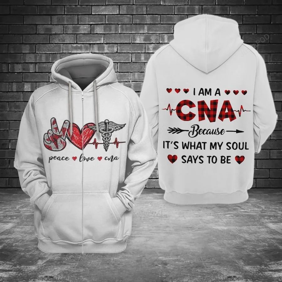 Peace Love Cna 3d All Over Print Hoodie Zip-up Hoodie