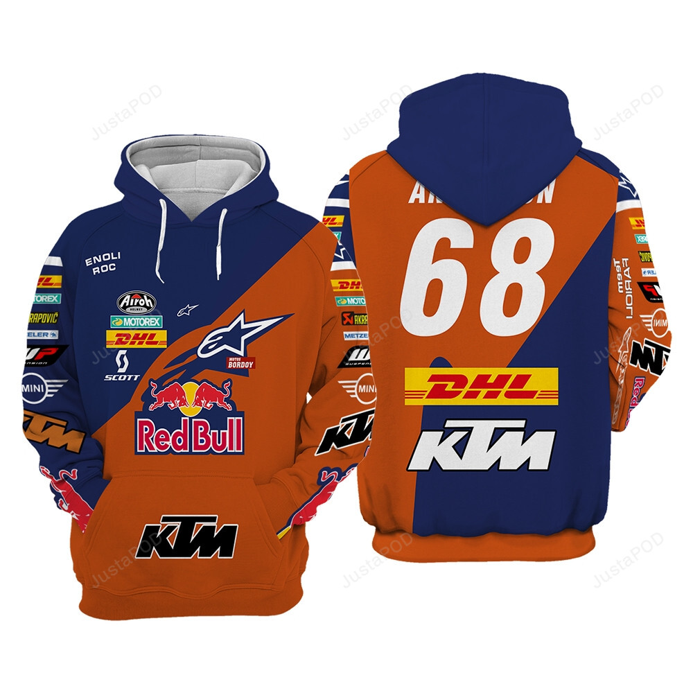 Perosnalized Custom Name And Number Ktm Racing Redbull New 3d All Over Printed Hoodie