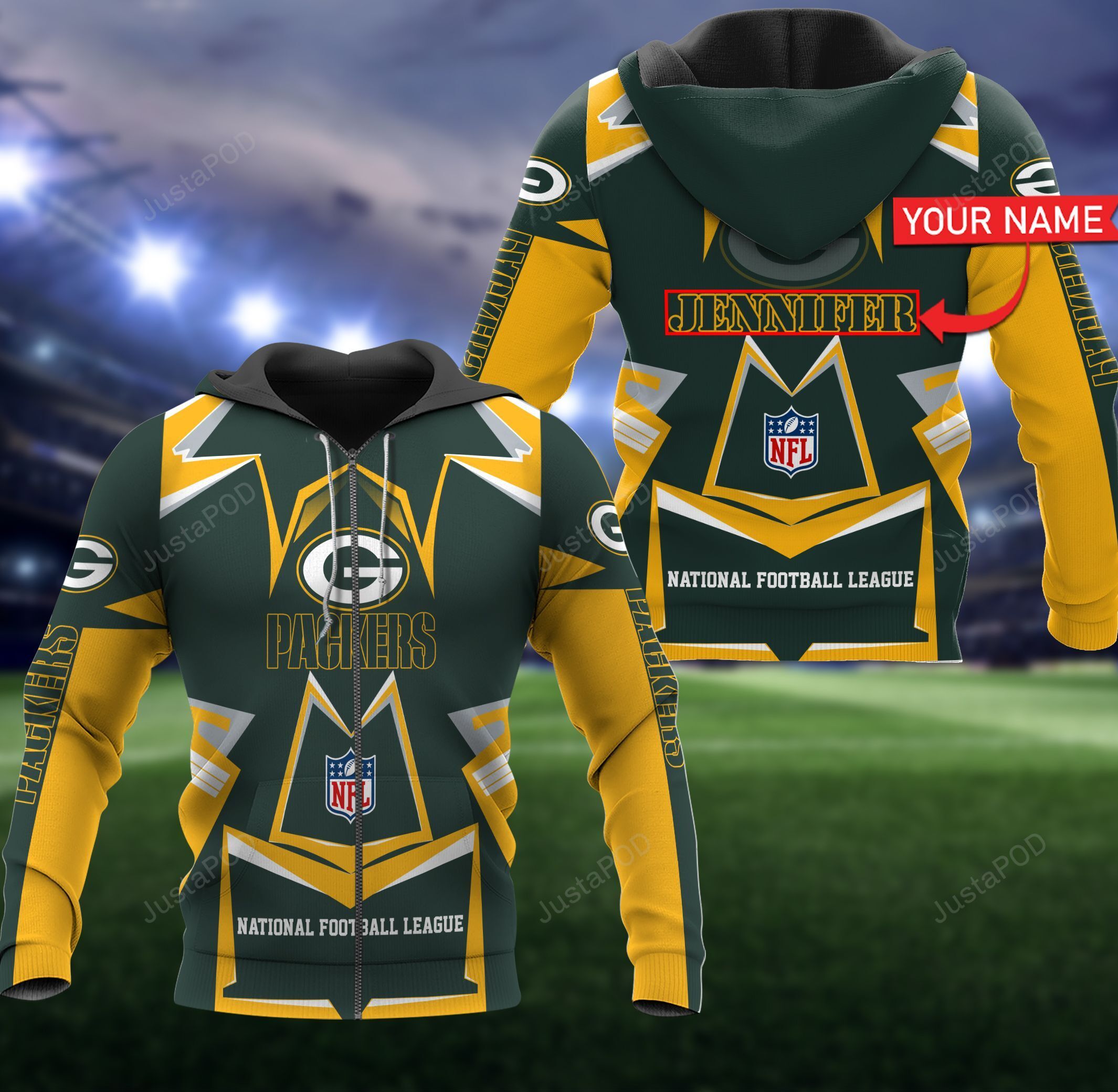 Personalized 3d Hoodie Green Bay Packer Custom Name 3d All Over Printed Hoodie