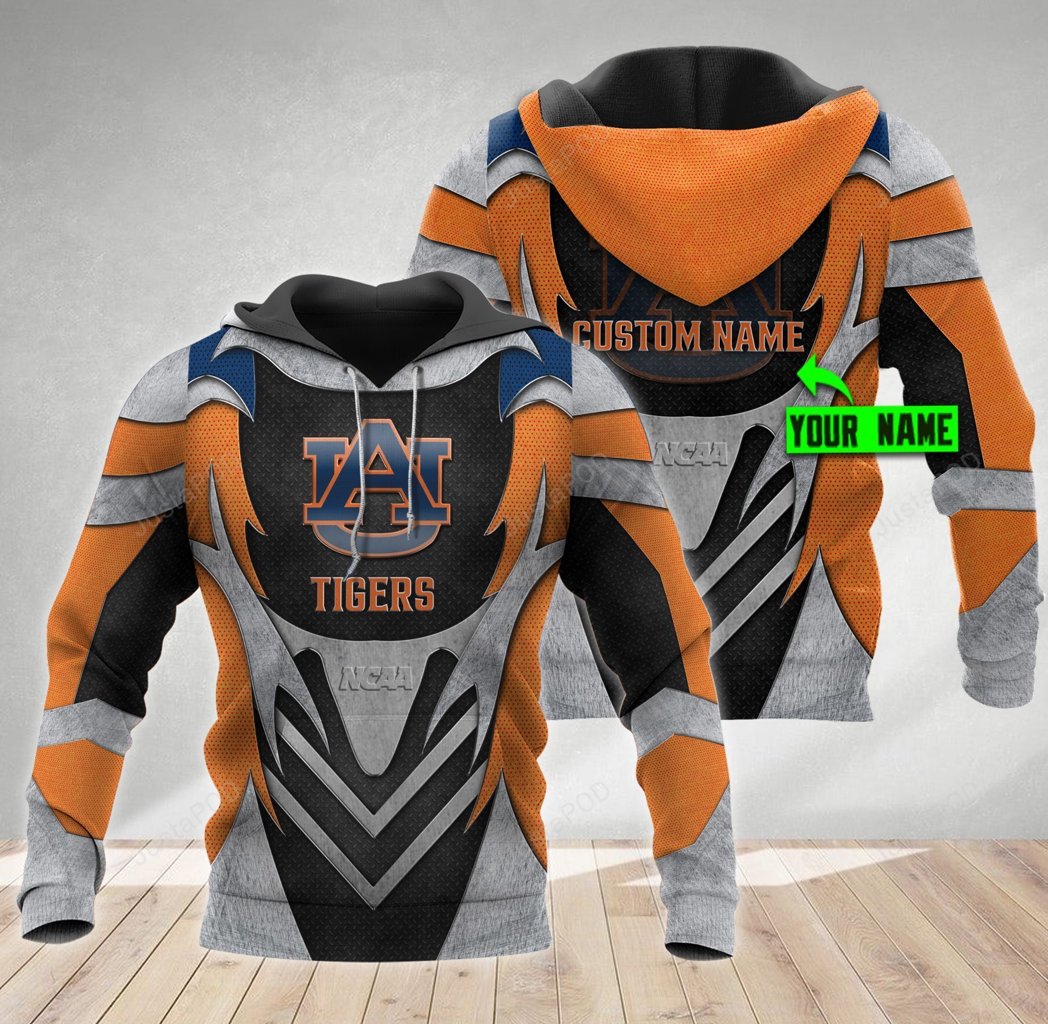 Personalized Auburn Tigers 3d Metal Hoodie Custom Name 3d All Over Printed Hoodie