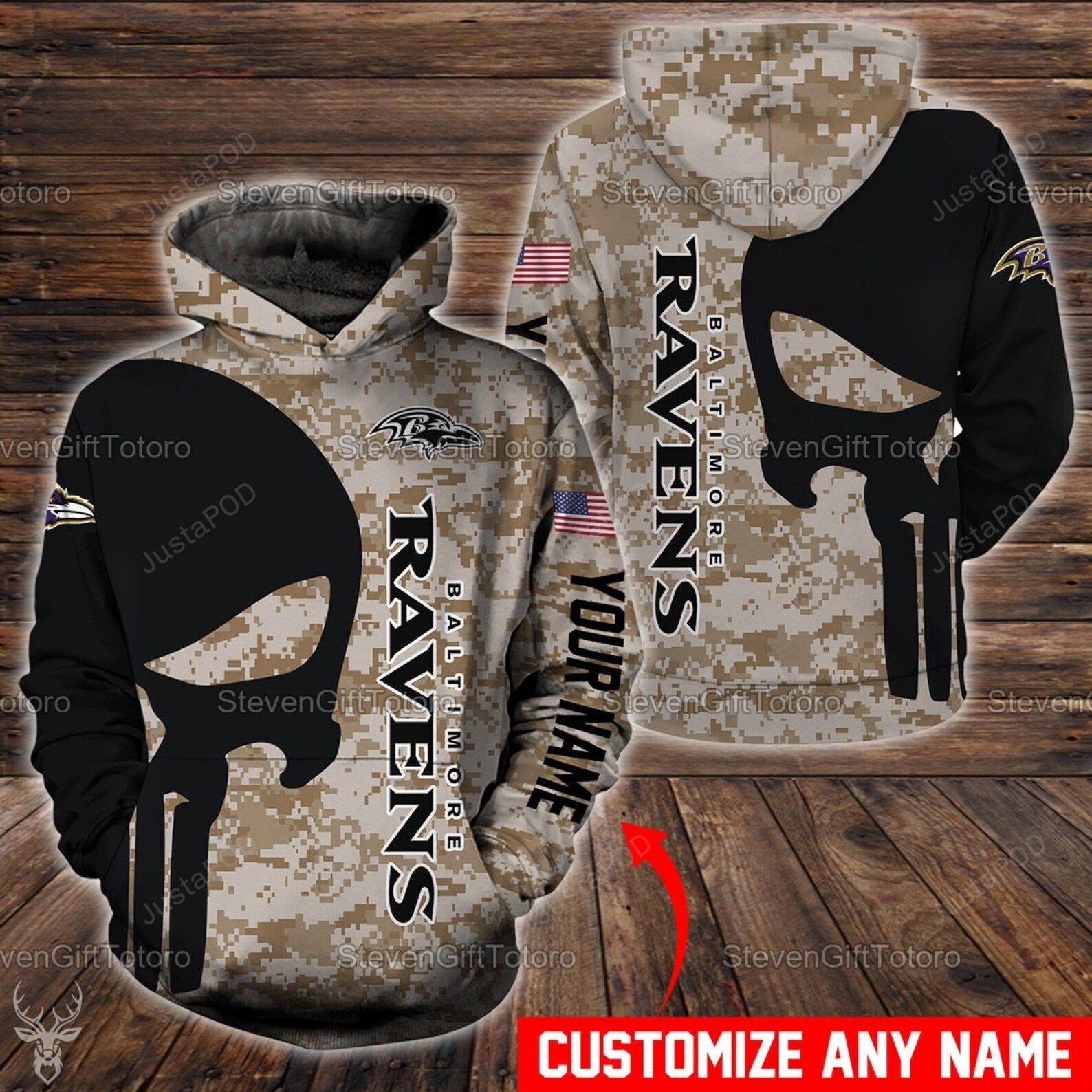 Personalized Baltimore Ravens Nfl Camo Custom 3d All Over Print Hoodie Zip-up Hoodie