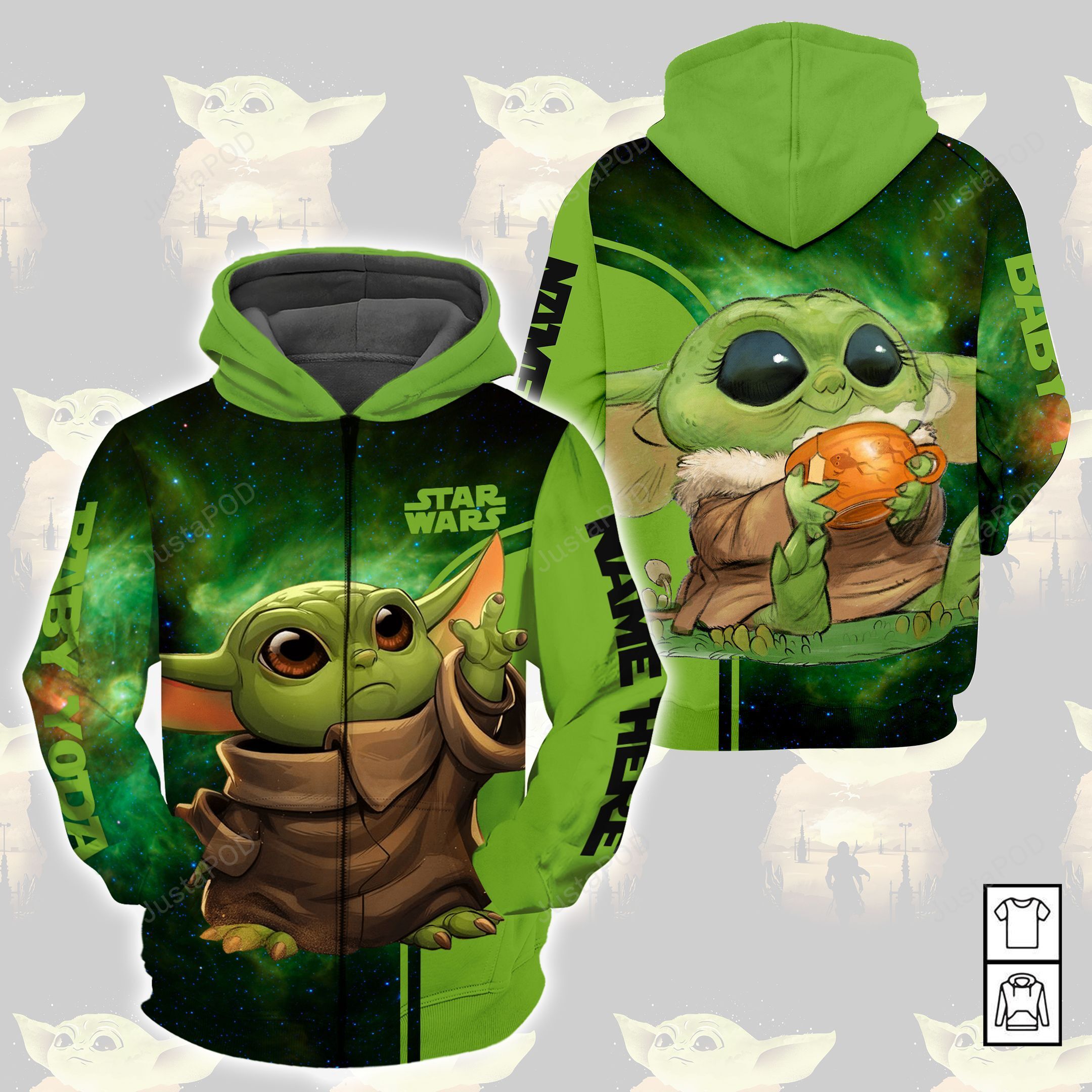 Personalized Cartoon Character Baby Yoda Star Wars Hoodie Custom Name Unisex Men Women 3d All Over Print Hoodie