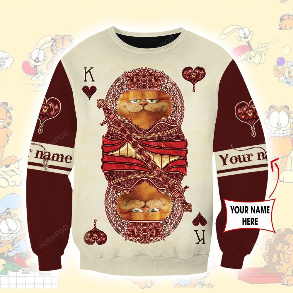 Personalized Cartoon Character King Garfield Hoodie All Over Printed 3d Custom Name Unisex Men Women