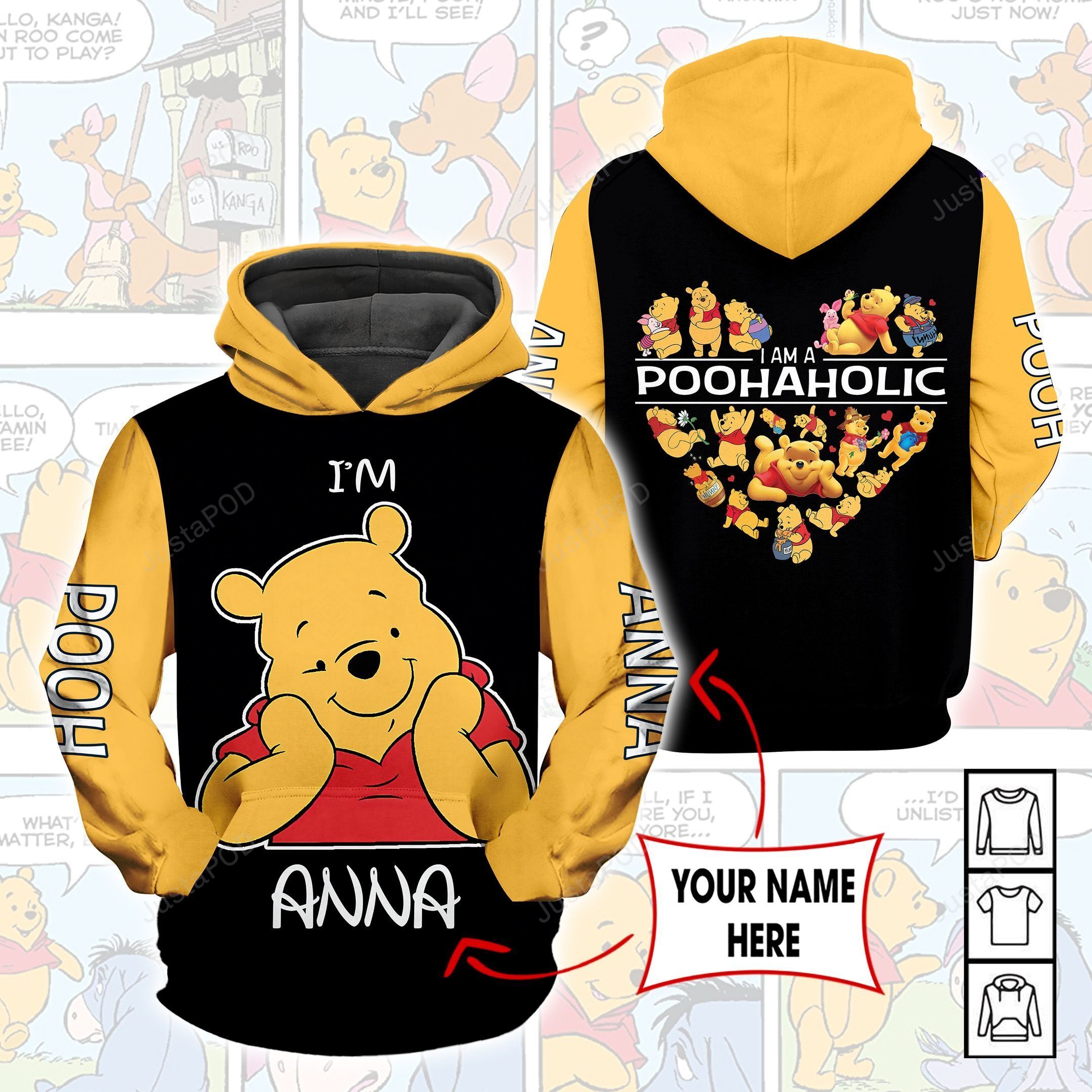 Personalized Cartoon Character Winnie The Pooh Aholic Hoodie Custom Name Unisex Men Women 3d All Over Print Hoodie