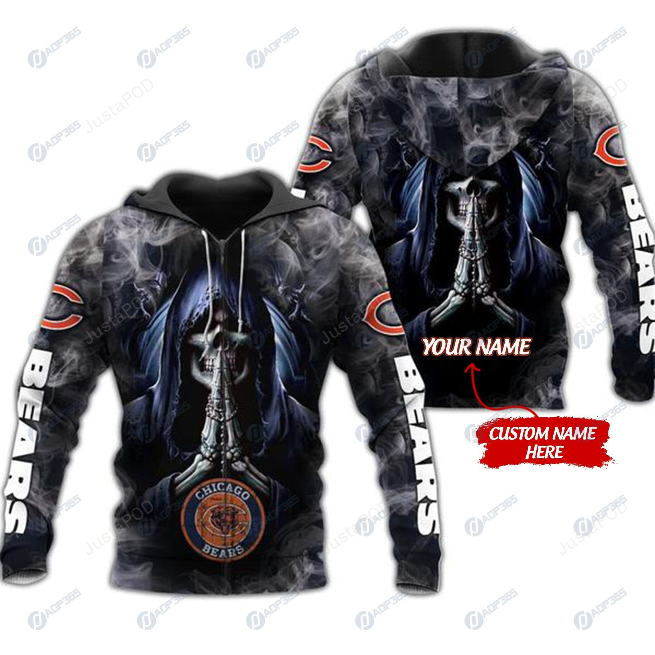 Personalized Chicago Bears Skull Nfl Custom 3d All Over Print Hoodie