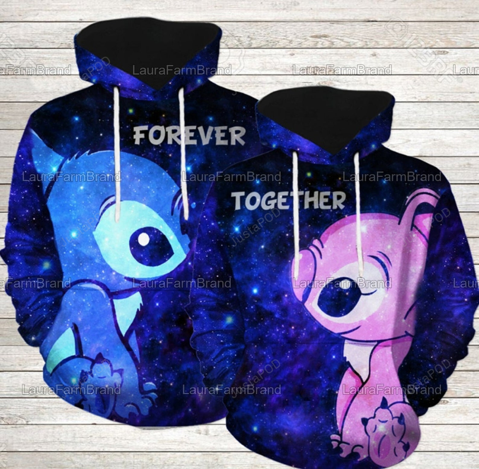 Personalized Choose Version His And Her Cute Blue Or Pink Stich Matching Couple Forever Together 3d All Over Print Hoodie Zip-up Hoodie