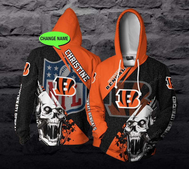 Personalized Cincinnati Bengals Nfl Skull Custom 3d All Over Print Hoodie