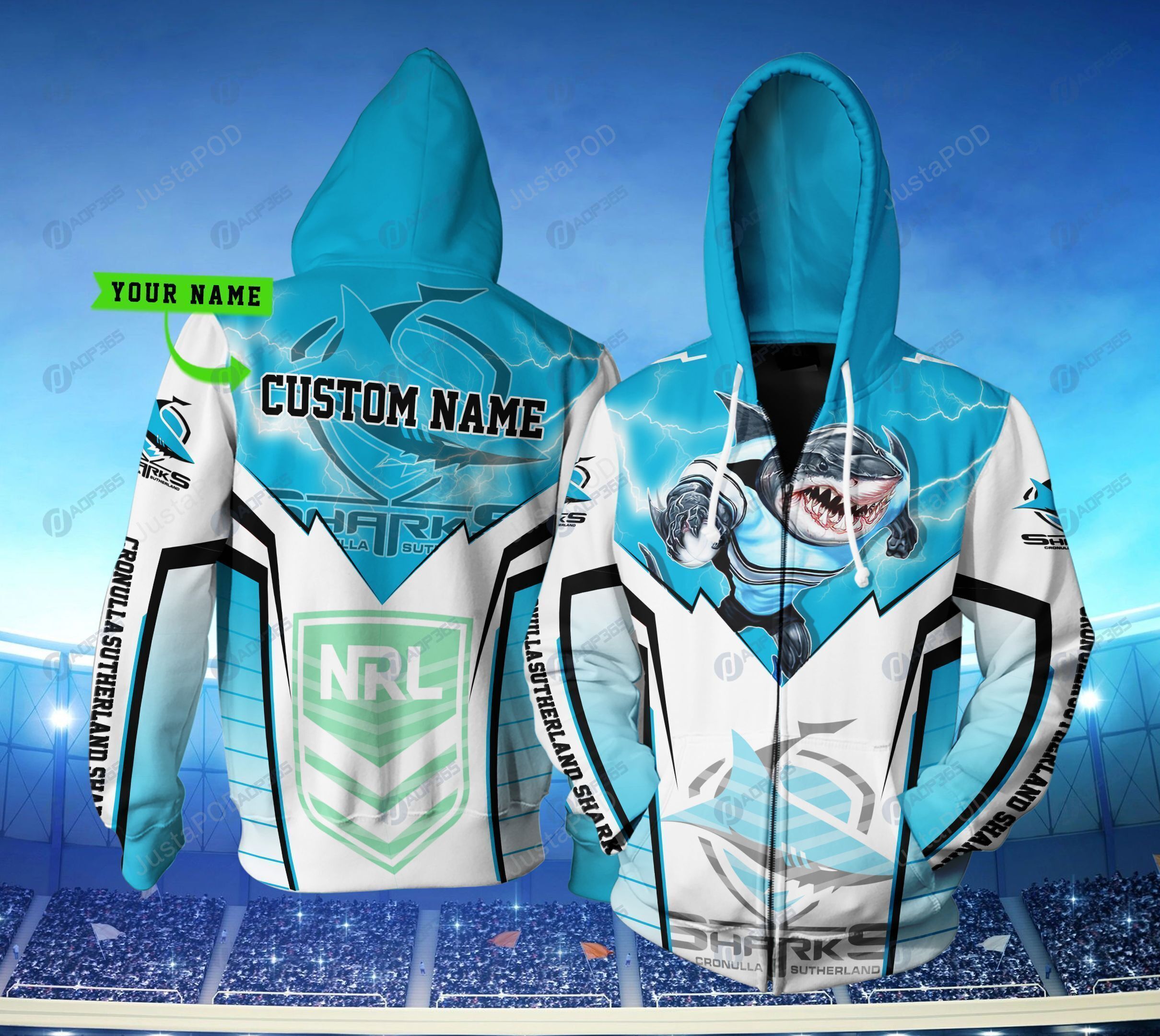 Personalized Cronulla Sutherland Sharks Nrl Lightning Custom 3d All Over Print Hoodie