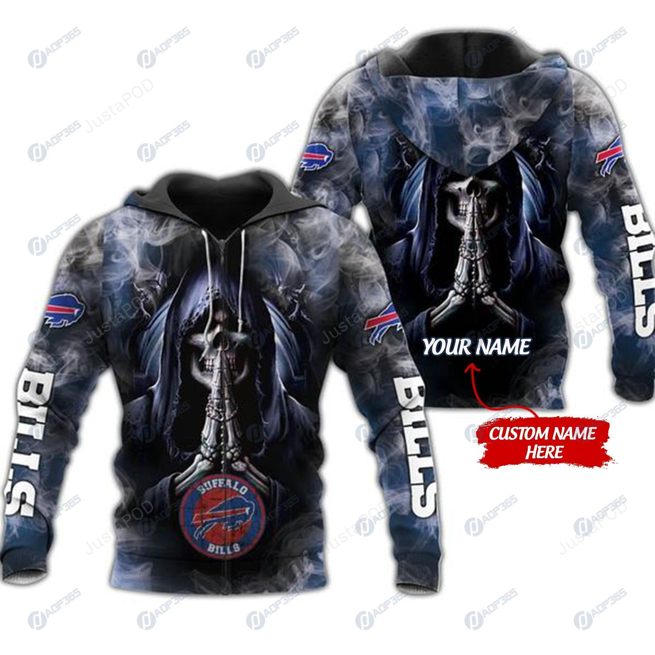 Personalized Custom 3d Hoodie Buffalo Bills- Skull Nfl Custom Name 3d All Over Print Hoodie