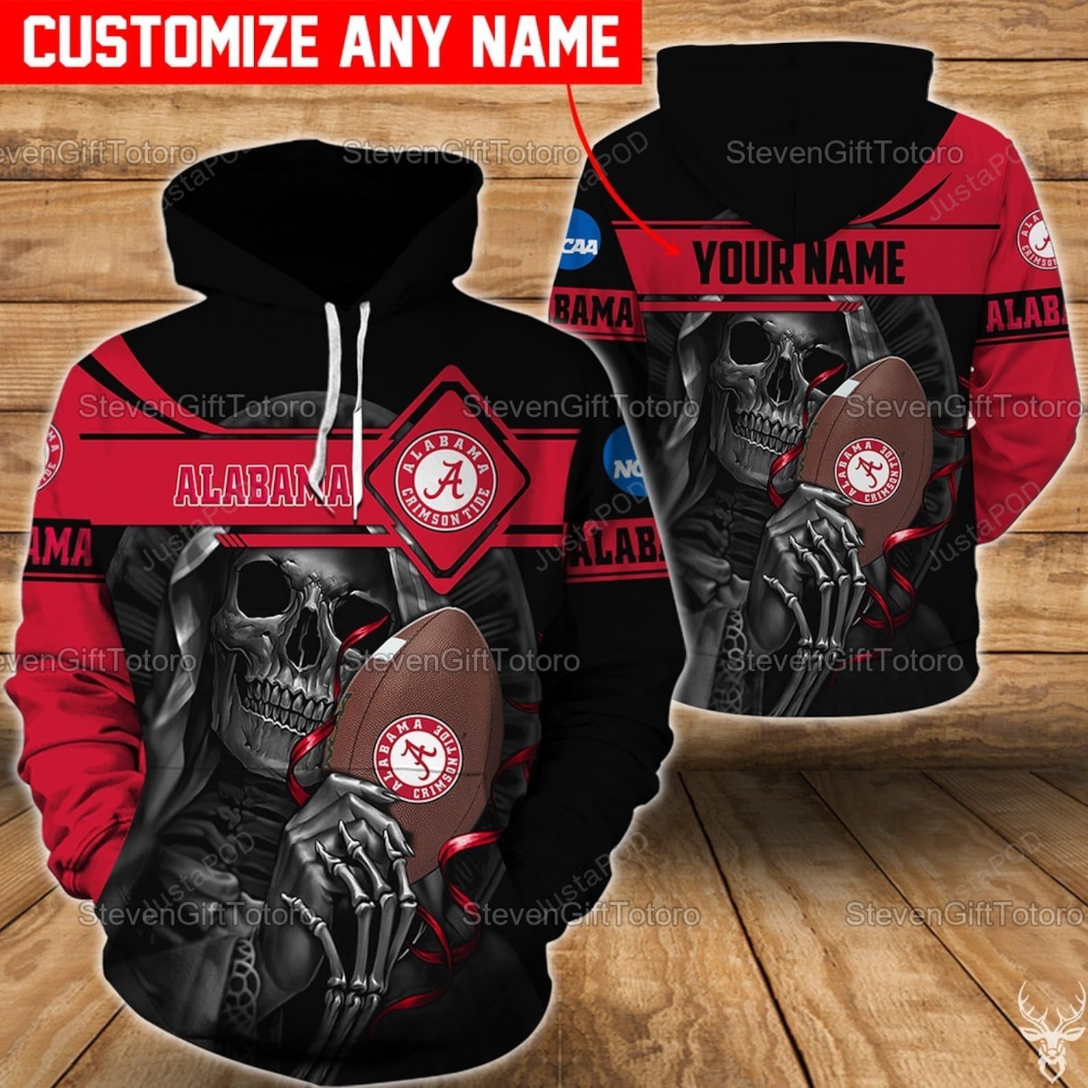 Personalized Custom Name Alabama Crimson Tide Skull 3d All Over Print Hoodie Zip-up Hoodie