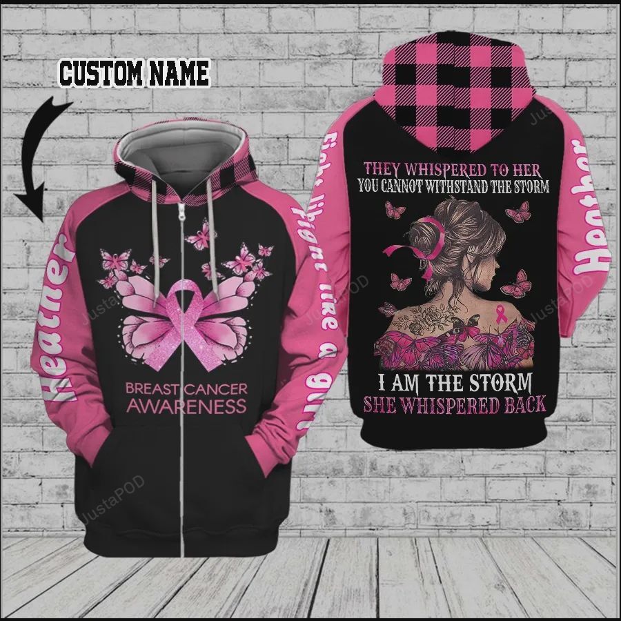 Personalized Custom Name Breast Cancer They Whispered To Her 03 3d All Over Print Hoodie Zip-up Hoodie