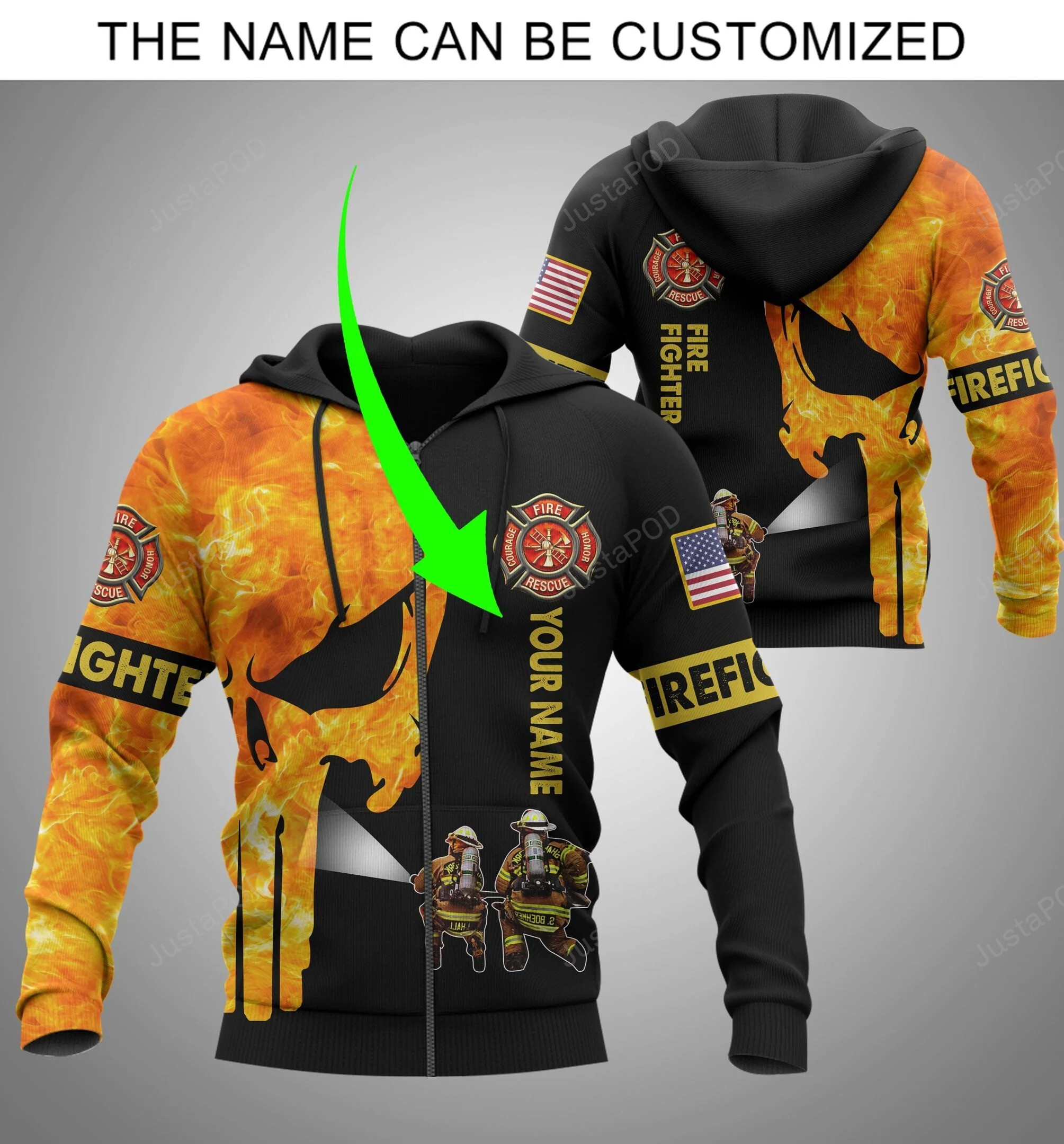 Personalized Custom Name Punisher Skull Us Firefighter 3d All Over Print Hoodie Zip-up Hoodie