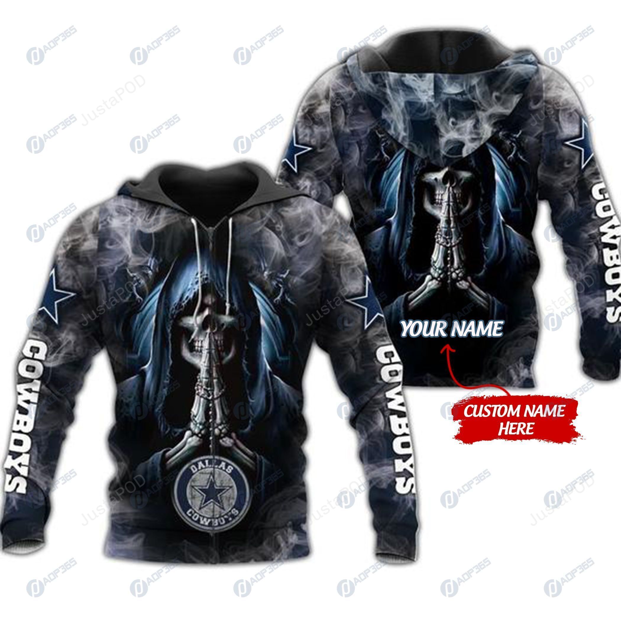 Personalized Dallas Cowboys Skull Nfl Custom 3d All Over Print Hoodie