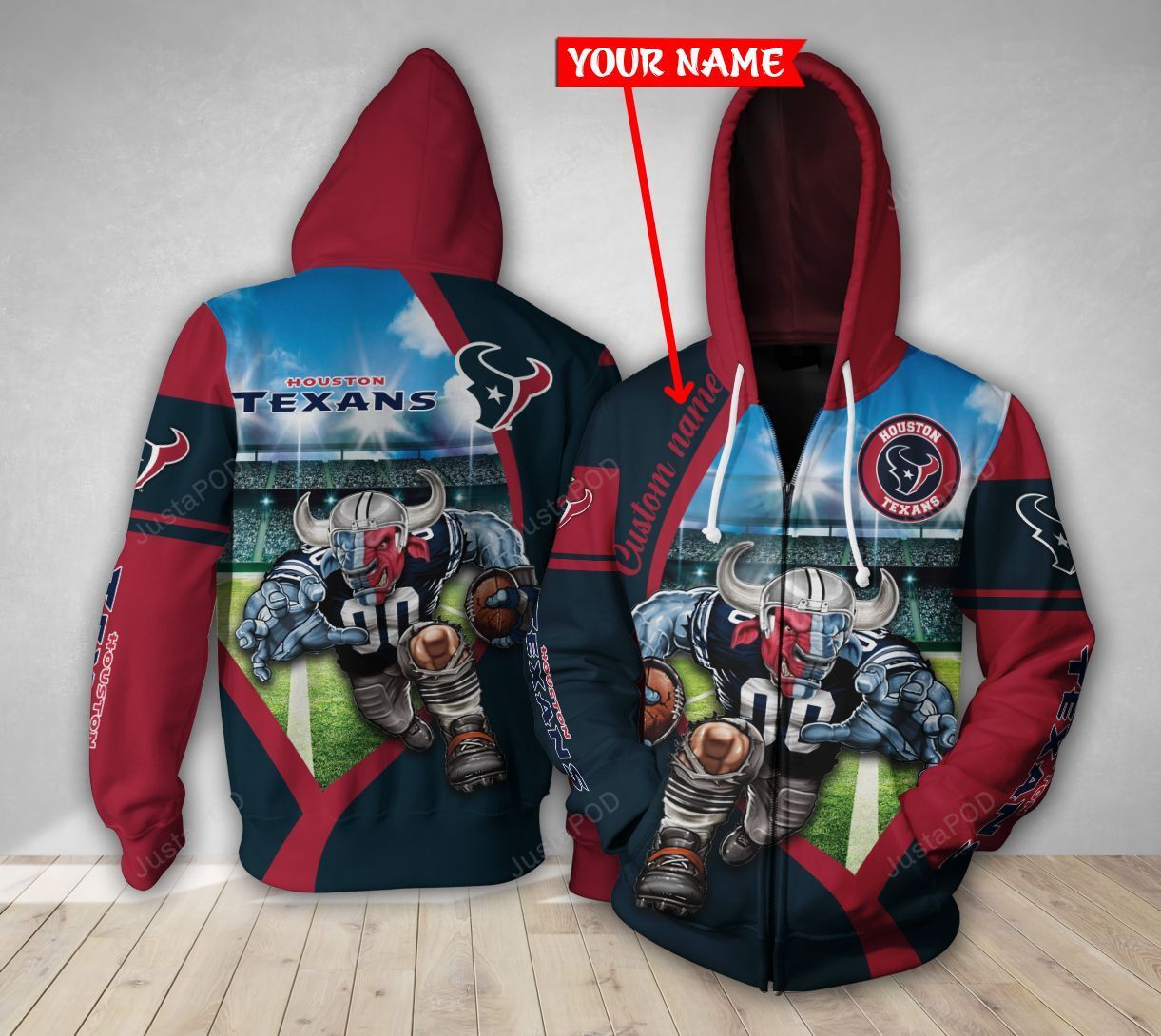 Personalized Houston Texans 3d Mascot Custom 3d All Over Print Hoodie