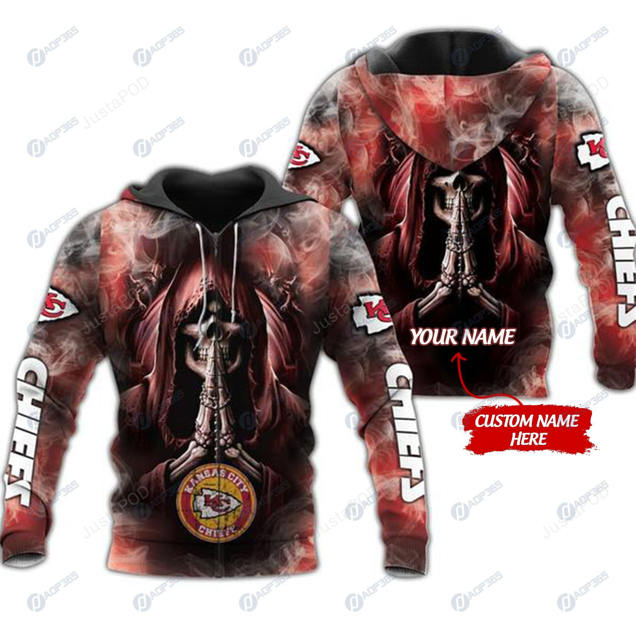 Personalized Kansas City Chiefs Skull Nfl Custom 3d All Over Print Hoodie